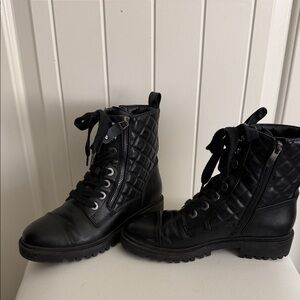 Nine West Black Quilted Lace-Up Combat Boots